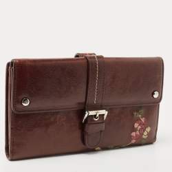 Pre Owned Dior Brown Floral Embroidered Leather Buckle Flap Continental Wallet