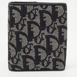 Pre Owned Dior Black Oblique Canvas and Leather Trifold Compact Wallet