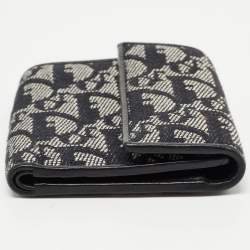 Pre Owned Dior Black Oblique Canvas and Leather Trifold Compact Wallet