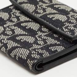 Pre Owned Dior Black Oblique Canvas and Leather Trifold Compact Wallet
