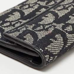Pre Owned Dior Black Oblique Canvas and Leather Trifold Compact Wallet