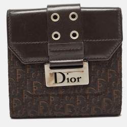Pre Owned Dior Dark Brown Oblique Canvas and Leather Street Chic Compact Wallet
