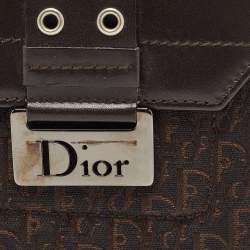 Pre Owned Dior Dark Brown Oblique Canvas and Leather Street Chic Compact Wallet