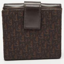 Pre Owned Dior Dark Brown Oblique Canvas and Leather Street Chic Compact Wallet