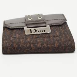 Pre Owned Dior Dark Brown Oblique Canvas and Leather Street Chic Compact Wallet