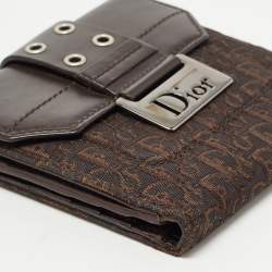 Pre Owned Dior Dark Brown Oblique Canvas and Leather Street Chic Compact Wallet