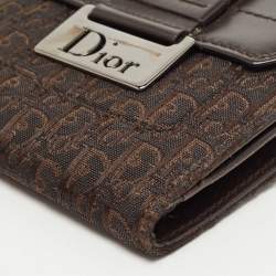 Pre Owned Dior Dark Brown Oblique Canvas and Leather Street Chic Compact Wallet