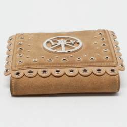 Pre Owned Dior Beige Leather and Suede Grommet Logo Trifold Wallet