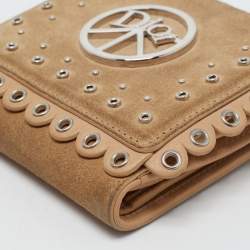 Pre Owned Dior Beige Leather and Suede Grommet Logo Trifold Wallet