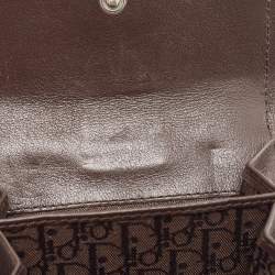 Pre Owned Dior Brown/Beige Calfhair and Leather Buckle Flap Compact Wallet