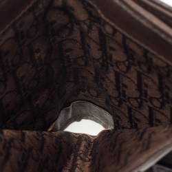 Pre Owned Dior Brown/Beige Calfhair and Leather Buckle Flap Compact Wallet