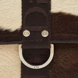 Pre Owned Dior Brown/Beige Calfhair and Leather Buckle Flap Compact Wallet