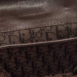 Pre Owned Dior Brown/Beige Calfhair and Leather Buckle Flap Compact Wallet