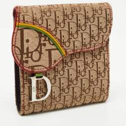 Pre Owned Dior Beige Oblique Canvas Rasta Saddle Compact Wallet