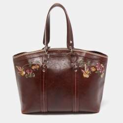 Pre Owned Dior Dark Brown Leather Romantique Flowers Tote