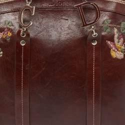 Pre Owned Dior Dark Brown Leather Romantique Flowers Tote