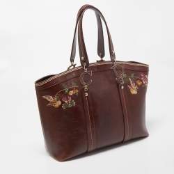 Pre Owned Dior Dark Brown Leather Romantique Flowers Tote