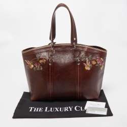 Pre Owned Dior Dark Brown Leather Romantique Flowers Tote