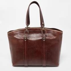 Pre Owned Dior Dark Brown Leather Romantique Flowers Tote