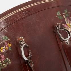 Pre Owned Dior Dark Brown Leather Romantique Flowers Tote