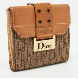 Pre Owned Dior Beige/Brown Oblique Canvas and Leather Street Chic Compact Wallet