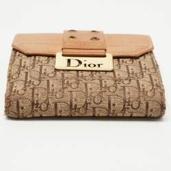 Pre Owned Dior Beige/Brown Oblique Canvas and Leather Street Chic Compact Wallet