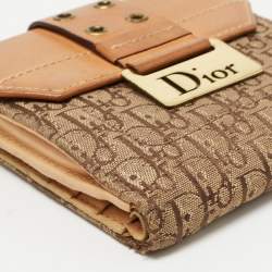 Pre Owned Dior Beige/Brown Oblique Canvas and Leather Street Chic Compact Wallet