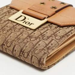 Pre Owned Dior Beige/Brown Oblique Canvas and Leather Street Chic Compact Wallet