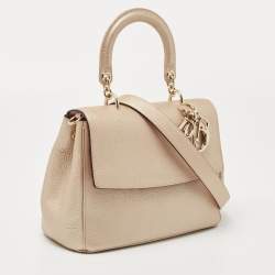 Dior Metallic Beige Leather Small Be Dior Flap Top Handle Bag