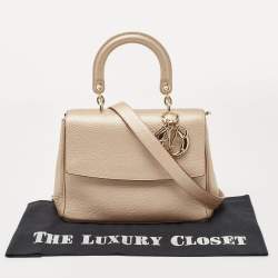 Dior Metallic Beige Leather Small Be Dior Flap Top Handle Bag