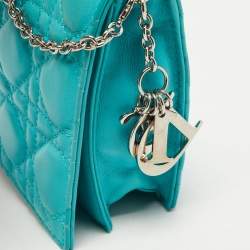 Pre Owned Dior Aqua Green Cannage Leather Lady Dior Chain Clutch
