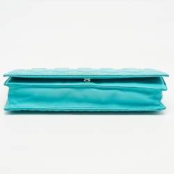Pre Owned Dior Aqua Green Cannage Leather Lady Dior Chain Clutch
