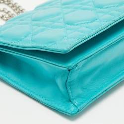 Pre Owned Dior Aqua Green Cannage Leather Lady Dior Chain Clutch