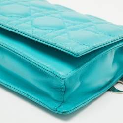 Pre Owned Dior Aqua Green Cannage Leather Lady Dior Chain Clutch