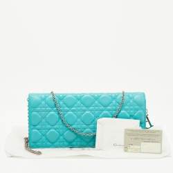 Pre Owned Dior Aqua Green Cannage Leather Lady Dior Chain Clutch