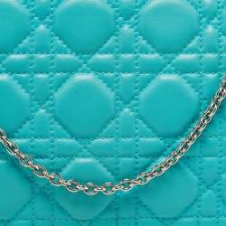 Pre Owned Dior Aqua Green Cannage Leather Lady Dior Chain Clutch