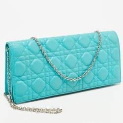 Pre Owned Dior Aqua Green Cannage Leather Lady Dior Chain Clutch