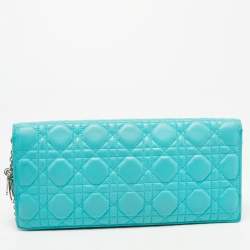 Pre Owned Dior Aqua Green Cannage Leather Lady Dior Chain Clutch