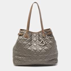 Pre Owned Dior Olive Green Cannage Coated Canvas & Leather Medium Panarea Shopper Tote