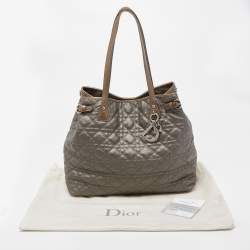 Pre Owned Dior Olive Green Cannage Coated Canvas & Leather Medium Panarea Shopper Tote