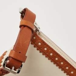 Dior Tan/Off White Brogue Leather Faux Pearl D’Trick Baguette Bag