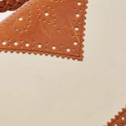 Dior Tan/Off White Brogue Leather Faux Pearl D’Trick Baguette Bag