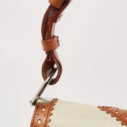 Dior Tan/Off White Brogue Leather Faux Pearl D’Trick Baguette Bag