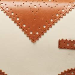 Dior Tan/Off White Brogue Leather Faux Pearl D’Trick Baguette Bag