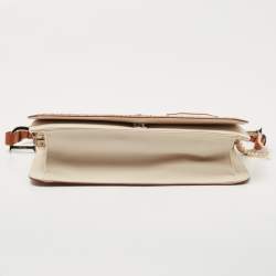 Dior Tan/Off White Brogue Leather Faux Pearl D’Trick Baguette Bag