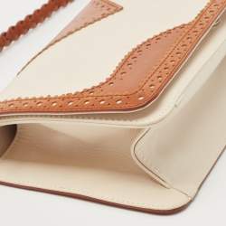 Dior Tan/Off White Brogue Leather Faux Pearl D’Trick Baguette Bag