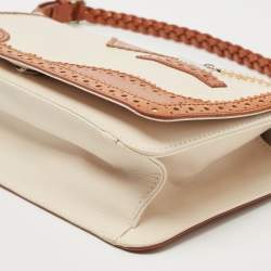 Dior Tan/Off White Brogue Leather Faux Pearl D’Trick Baguette Bag