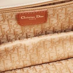 Dior Tan/Off White Brogue Leather Faux Pearl D’Trick Baguette Bag
