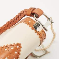 Dior Tan/Off White Brogue Leather Faux Pearl D’Trick Baguette Bag