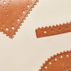 Dior Tan/Off White Brogue Leather Faux Pearl D’Trick Baguette Bag